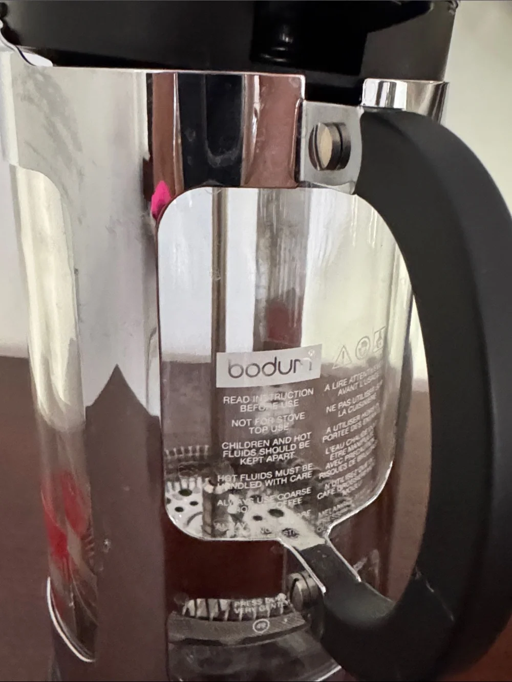 Bodum Stainless French Press with Red Label and Black Base